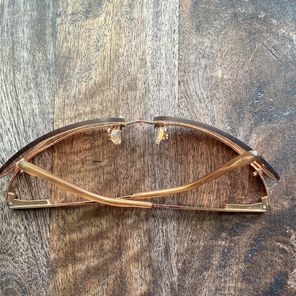 Women’s retro Polaroid UV400 rimless sunglasses Gold tan rectangular lightweight - Picture 5 of 9